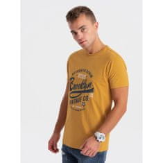 OMBRE Moška bombažna majica s potiskom V1 OM-TSPT-0168 gorčična MDN124248 S