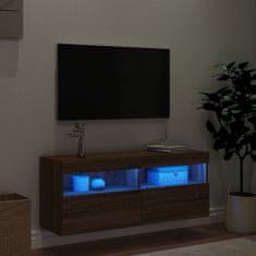 Vidaxl Stenska TV omarica z LED lučkami rjavi hrast 100x30x40 cm