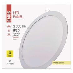 Emos LED panel, vgradni, okrogel, bel, 24W, toplo bela