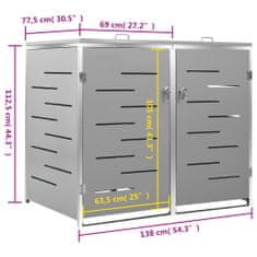 Vidaxl Dvojna lopa za smetnjak 138x77,5x112,5 cm nerjaveče jeklo