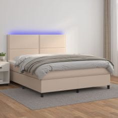 Vidaxl Box spring postelja vzmetnico LED kapučino 180x200 cm um. usnje