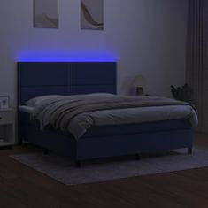 Vidaxl Box spring postelja z vzmetnico LED modra 160x200 cm blago