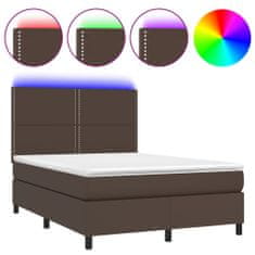 Vidaxl Box spring postelja z vzmetnico LED rjava 140x190 cm um. Usnje