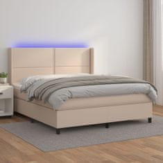 Vidaxl Box spring postelja vzmetnico LED kapučino 180x200 cm um. usnje