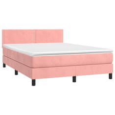 Vidaxl Box spring postelja z vzmetnico LED roza 140x190 cm žamet