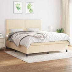 Vidaxl Box spring postelja z vzmetnico krem 160x200 cm blago