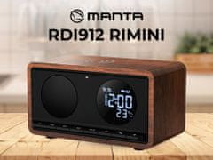 Manta RDI912 RIMINI radio/ura/budilka/ Qi polnilec, 5v1, FM Radio, Bluetooth, microSD/AUX/USB-C, črn (Velvet Black)