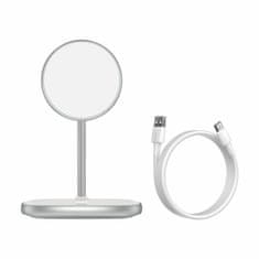 BASEUS polnilec brezžični 15W Qi magsafe iPhone stojalo bel WXSW-02