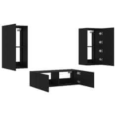 Vidaxl 3 Piece TV Wall Cabinets with LED Lights Black