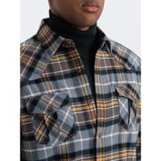 OMBRE Moška karirasta flanelasta srajca z žepi V1 OM-SHCS-0149 sivo-rumena MDN124355 XXL
