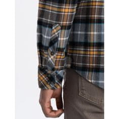 OMBRE Moška karirasta flanelasta srajca z žepi V1 OM-SHCS-0149 sivo-rumena MDN124355 XXL