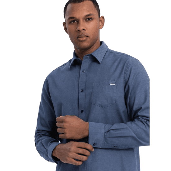 OMBRE Moška bombažna srajca z žepom REGULAR FIT V3 OM-SHCS-0147 modra MDN124364