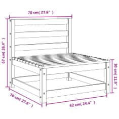 Vidaxl Vrtni kavč brez naslonov za roke 70x70x67 cm trdna borovina