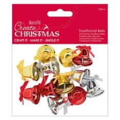 DoCrafts Božični zvončki - zlati, srebrni, rdeči 12 kosov