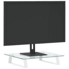 Vidaxl Stojalo za monitor belo 40x35x8 cm kaljeno steklo in kovina