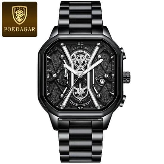 POEDAGAR POEDAGAR 922 Moški Chronograph kvadratni Watch: Združitev elegance in natančnosti pri merjenju časa Steel Black