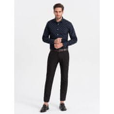 OMBRE Moška bombažna srajca SLIM FIT s sidri temno modra MDN124371 S