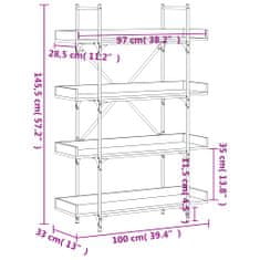 Vidaxl Knjižna omara 4-nadstropna siva sonoma 100x33x145,5 cm inž. les