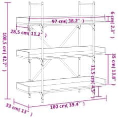 Vidaxl Knjižna omara 3-nadstropna črna 100x33x108,5 cm inženirski les