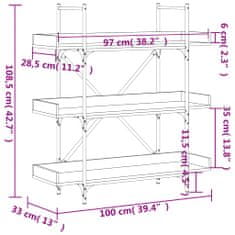 Vidaxl Knjižna omara 3-nadstropna sonoma hrast 100x33x108,5cm inž. les