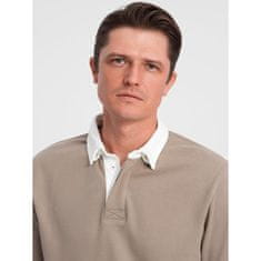 OMBRE Moški pulover z belim polo ovratnikom V2 OM-SSNZ-0132 temno bež MDN124383 S