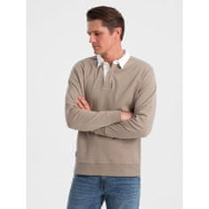 OMBRE Moški pulover z belim polo ovratnikom V2 OM-SSNZ-0132 temno bež MDN124383 S