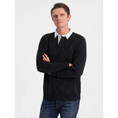 OMBRE Moški pulover z belim polo ovratnikom V6 OM-SSNZ-0132 črna MDN124385 S