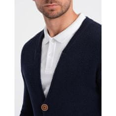 OMBRE Moški strukturiran pulover z žepi V3 OM-SWCD-0109 temno modre barve MDN124390 S