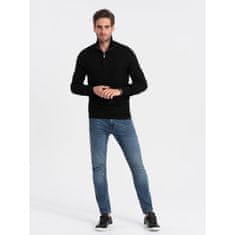 OMBRE Moški pleteni pulover s podaljšanim ovratnikom V3 OM-SWZS-0105 črna MDN124391 XL
