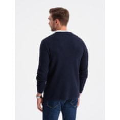 OMBRE Moški strukturiran pulover z žepi V3 OM-SWCD-0109 temno modre barve MDN124390 S