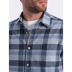 OMBRE Moška karirasta flanelasta srajca V1 OM-SHCS-0150 modro-siva MDN124399 S
