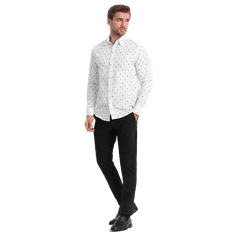 OMBRE Moška vzorčasta bombažna srajca SLIM FIT bela MDN124406 L