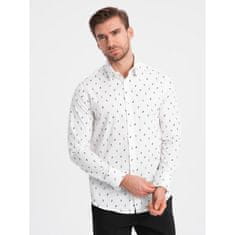 OMBRE Moška vzorčasta bombažna srajca SLIM FIT bela MDN124406 L