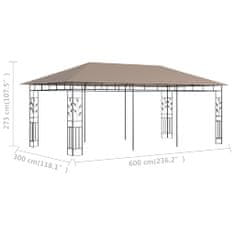 Vidaxl Paviljon z mrežo proti komarjem 6x3x2,73 m taupe 180 g/m²