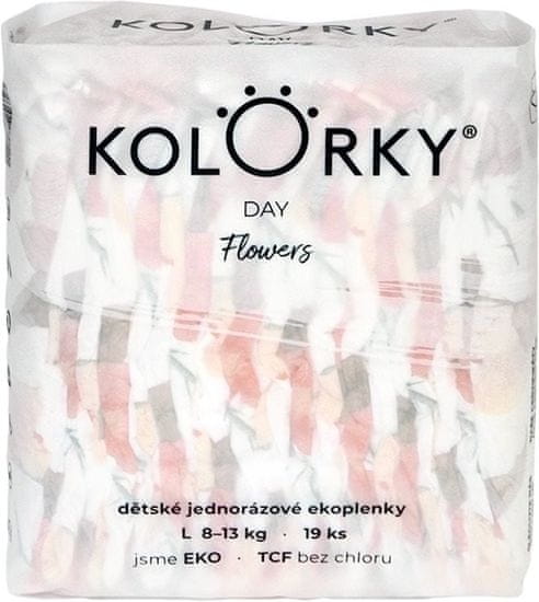 KOLORKY Otroške plenice DAY - Flowers: velikost L (8-13 kg, 19 kosov)