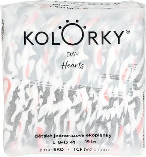 KOLORKY Otroške plenice DAY - Heart: velikost L (8-13 kg, 19 kosov)