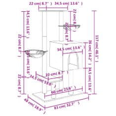 Vidaxl Mačje drevo s praskalniki iz sisala krem 117 cm