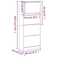 Vidaxl Omarica za čevlje s 4 predali betonsko siva 80x34x187,5 cm