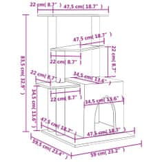 Vidaxl Mačje drevo s praskalniki iz sisala temno sivo 83,5 cm