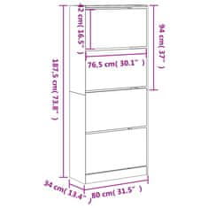 Vidaxl Omarica za čevlje s 4 predali bela 80x34x187,5 cm