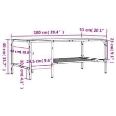 Vidaxl Klubska mizica z regalom rjavi hrast 100x51x40 cm inž. les