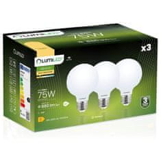 LUMILED 3x LED žarnica E27 G95 8W = 75W 880lm 3000K Toplo bela 360° Filament mlečni mehurček
