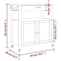 Greatstore Kuhinjski voziček MONZA 84x40x90 cm trdna borovina