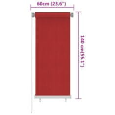 Vidaxl Zunanje rolo senčilo 60x140 cm rdeče HDPE