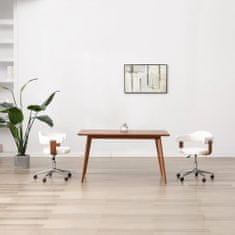 Vidaxl Vrtljiv jedilni stol bel ukrivljen les in umetno usnje
