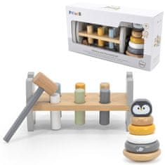 Viga Toys PolarB Set Lesena piramida + pingvin Montessori stroj za udarjanje s kladivom