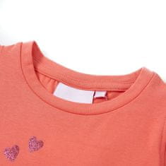 Vidaxl Otroška majica s kratkimi rokavi z volančki koralna 128