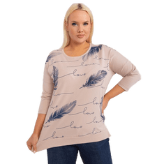 RELEVANCE Ženska bluza 3/4 rokav plus size z napisom JIMY bež RV-BZ-9433.81_405573 Univerzalni