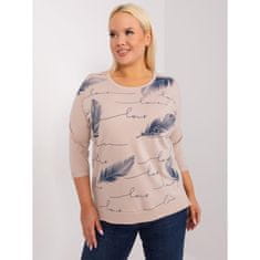 RELEVANCE Ženska bluza 3/4 rokav plus size z napisom JIMY bež RV-BZ-9433.81_405573 Univerzalni