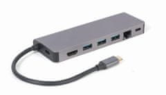 Gembird gembird a-cm-combo5-05 usb type-c 5-v-1 večportni adapter (vozlišče + hdmi + pd + bralnik kartic + lan)